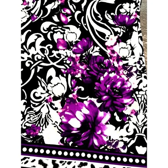 White House Black Market Medium Floral Black Purple Shift Dress Stretch Bold Des - Picture 7 of 12